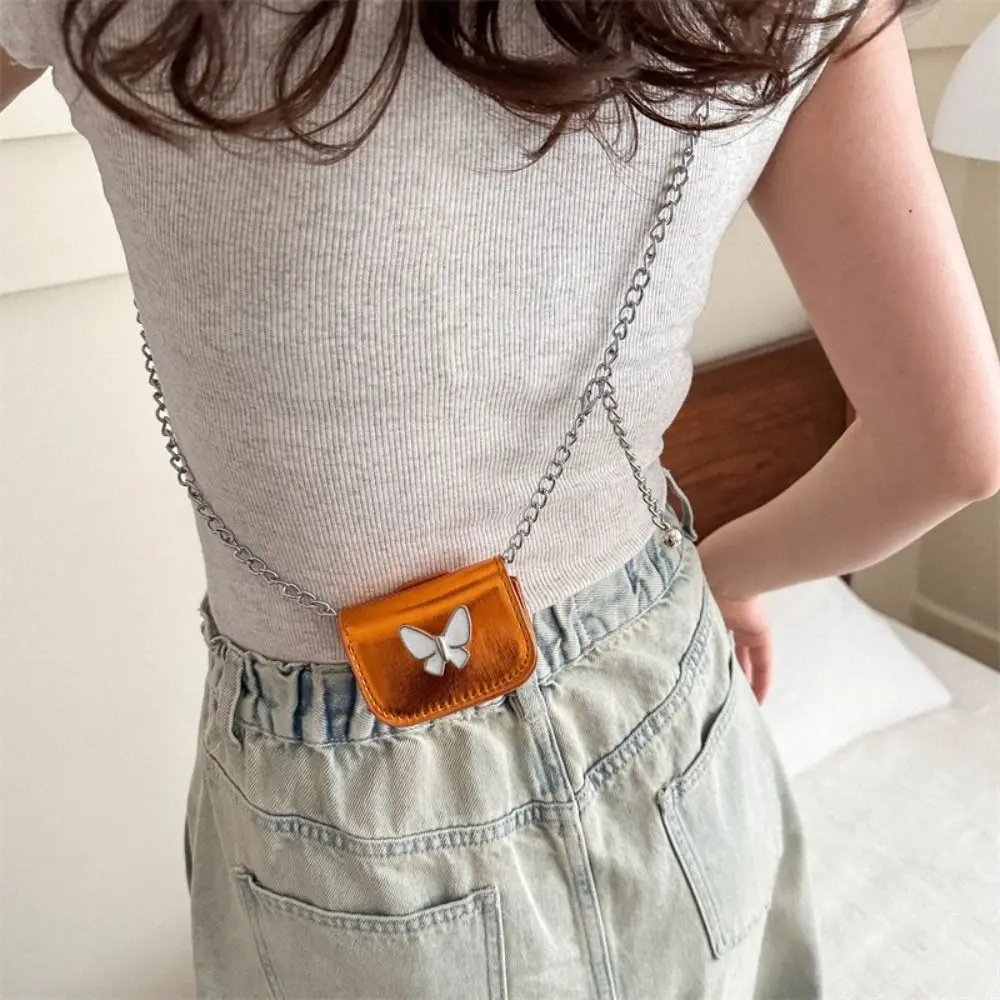 Women Korean Style Chain Crossbody Bag Small Bag Butterfly Coin Purse Mini Messenger Bag Silver Lipstick Bag Women