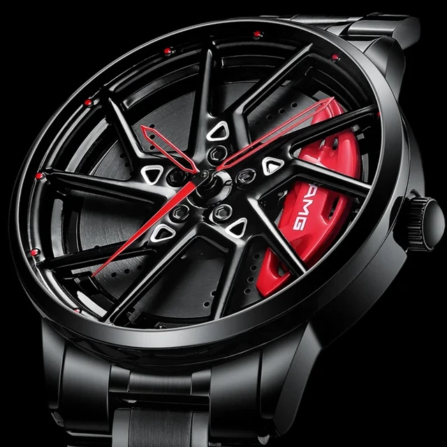 AMG reloj deportivo de lujo para hombre cronografo con rueda de coche marca superior esfera de llanta 3D a la moda resistente al agua