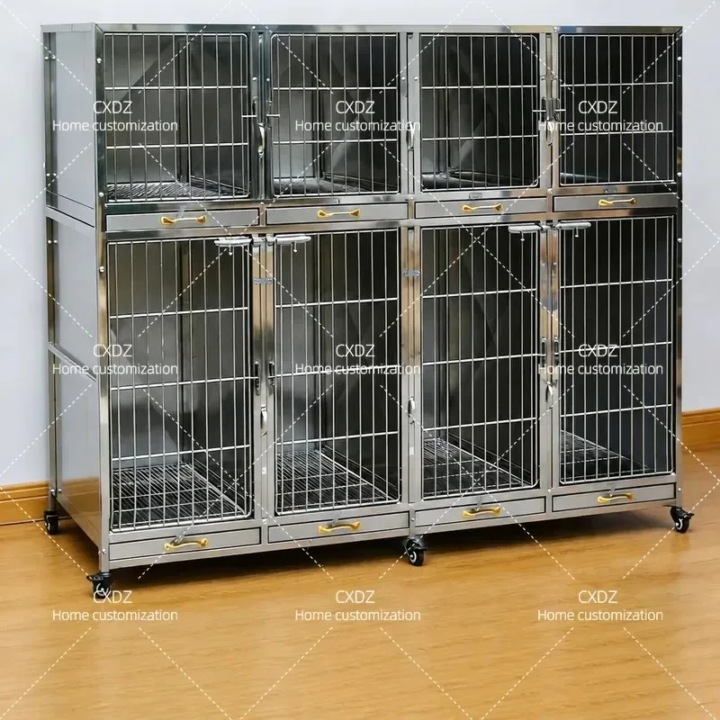 Stainless Steel Dog Cage Multi Layer Pet Hospital Inpatient Kennel Solid Three Tier Double Cage for Pet Store Foster Care