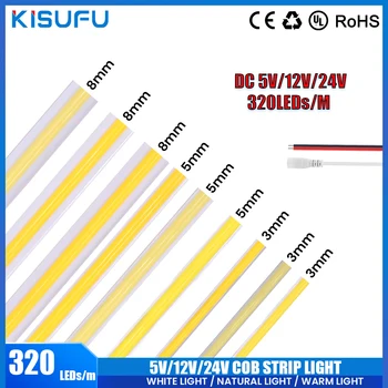 DC 5V/12V/24V COB LED Streifen 3MM 5MM 8MM 320Leds/M Hohe Dichte Flexible COB LED Band Licht Für Schrank Hause Linear Beleuchtung