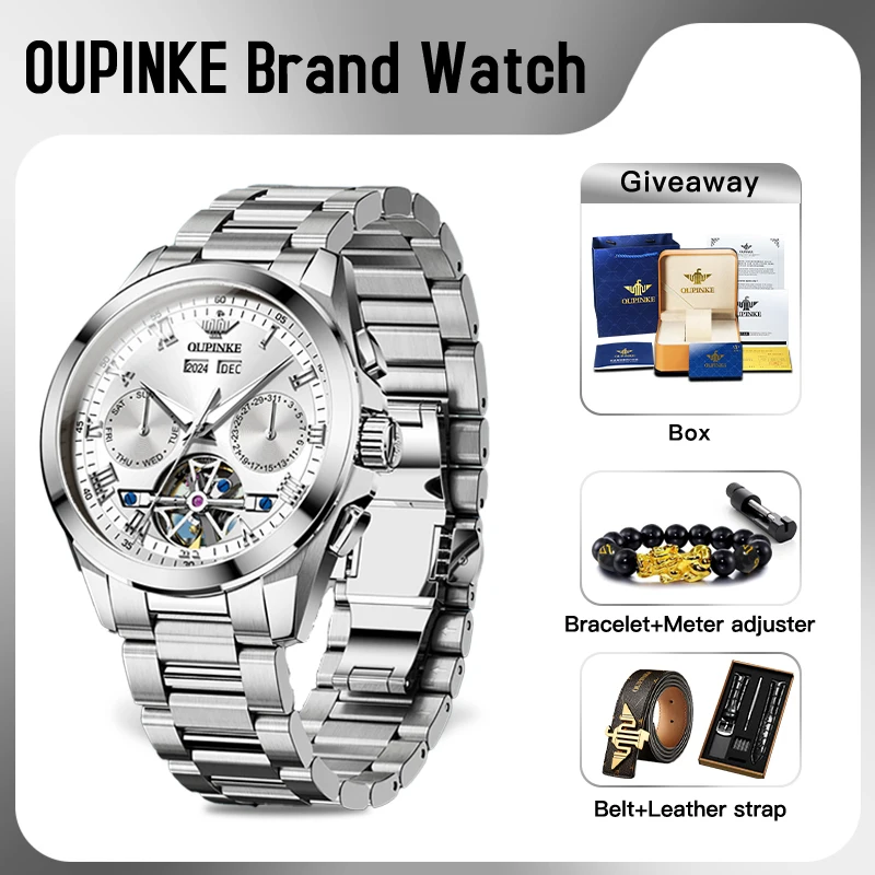 OUPINKE 3281 Mens Watch Original Top Brand Automatic Mechanical Watch For Man Calendar Week Watches Luxury Men Gifts Reloj