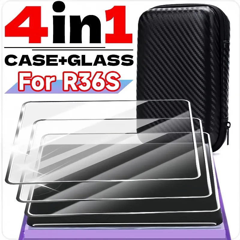 

For R35S R36S Accessories Kit EVA Hard Carrying Case Bag Tempered Glass Screen Protector Portable Storage Pouch for Game Console