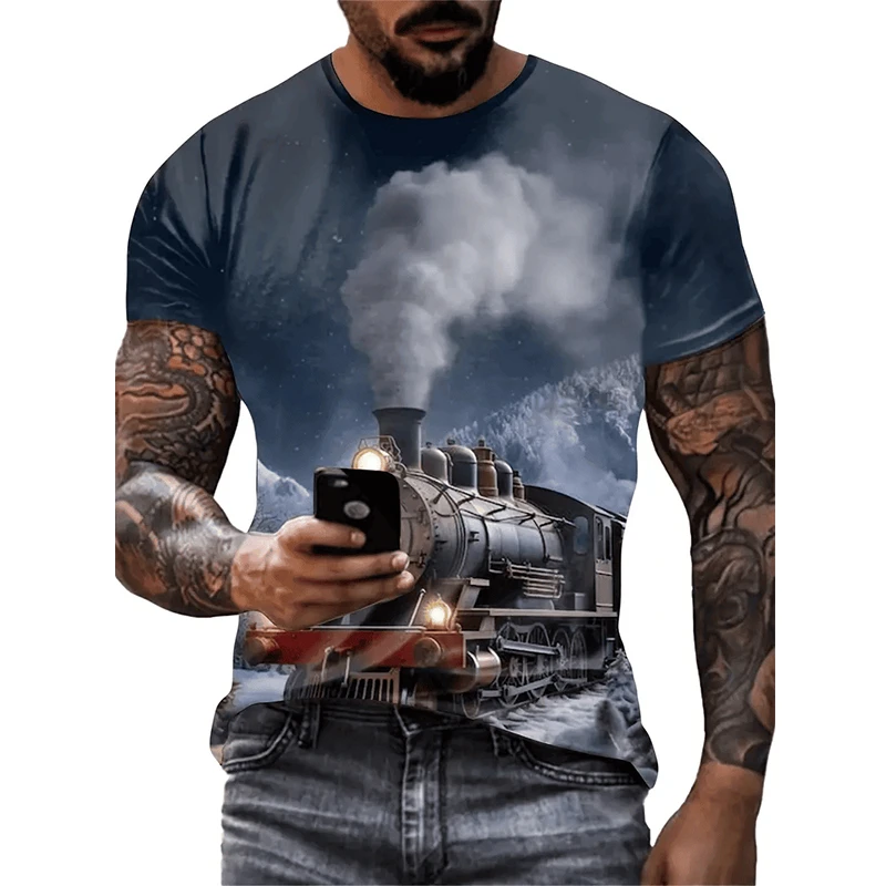 

Summer Men's T Shirt Train Printed Casual Short Sleeve 3d T-Shirts Fashion Streetwear O Neck Pullover Female Clothing Oversized