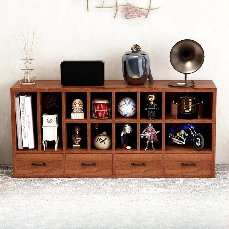 

Solid Wood Display Shelf for Tea Set Curio Cabinet with Grids Organizer Cups Porcelain Decor Storage Rack Office File Cabinet