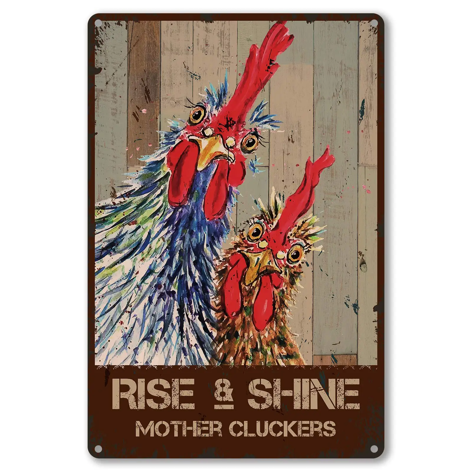 Vintage Rise and Shine Mother Cluckers Rooster Chicken Tin Sign for Home Decor Gifts - Best Farmhouse Decor Gift
