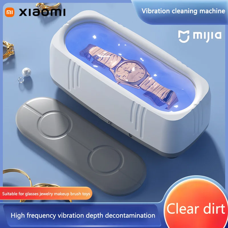 Xiaomi Mijia Jam Tangan Pembersih Ultrasonik Berlian Emas Mesin Pembersih Multifungsi Perhiasan Sinar Biru Rumah Tangga Portabel