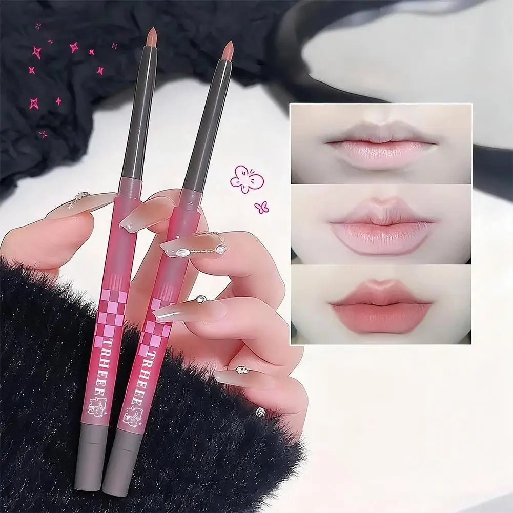 Matita per labbra con pennello Matita per labbra 3D impermeabile Rossetto al latte Contouring Trucco Penna rimpolpante Tinta pesca S0R4