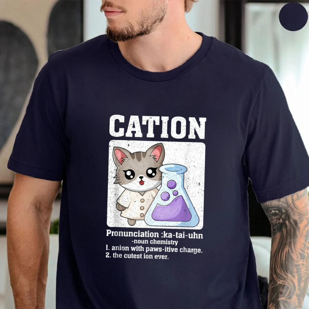 Cation Cat Chemistry Pun Cotton Tee Cute Scientist Kitten Lab Beaker Science Teacher Student Xmas Gift Unisex Short Sleeve Tee