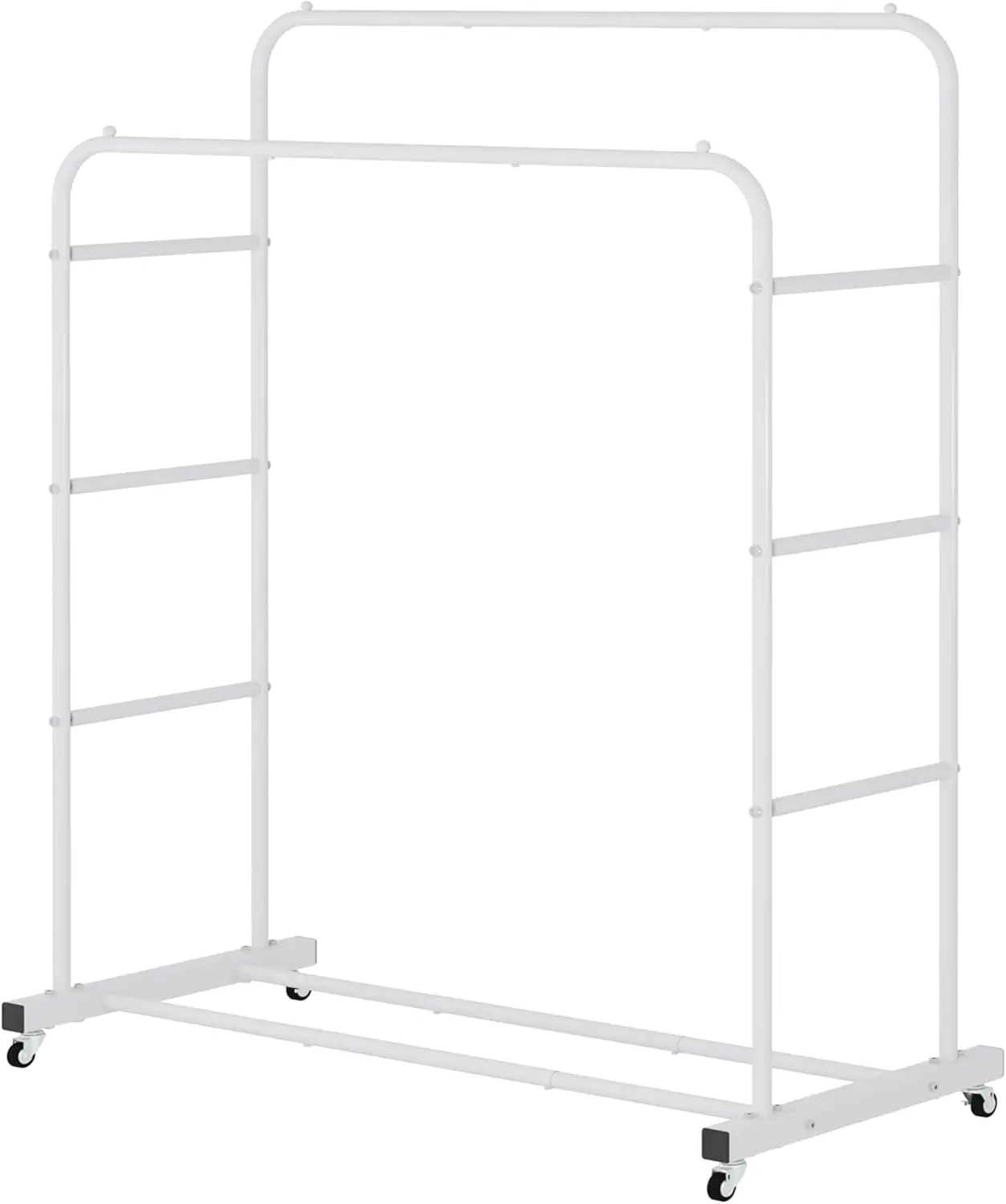 Rack de roupas com rolamento de haste dupla branco, cabide multifuncional para quarto.