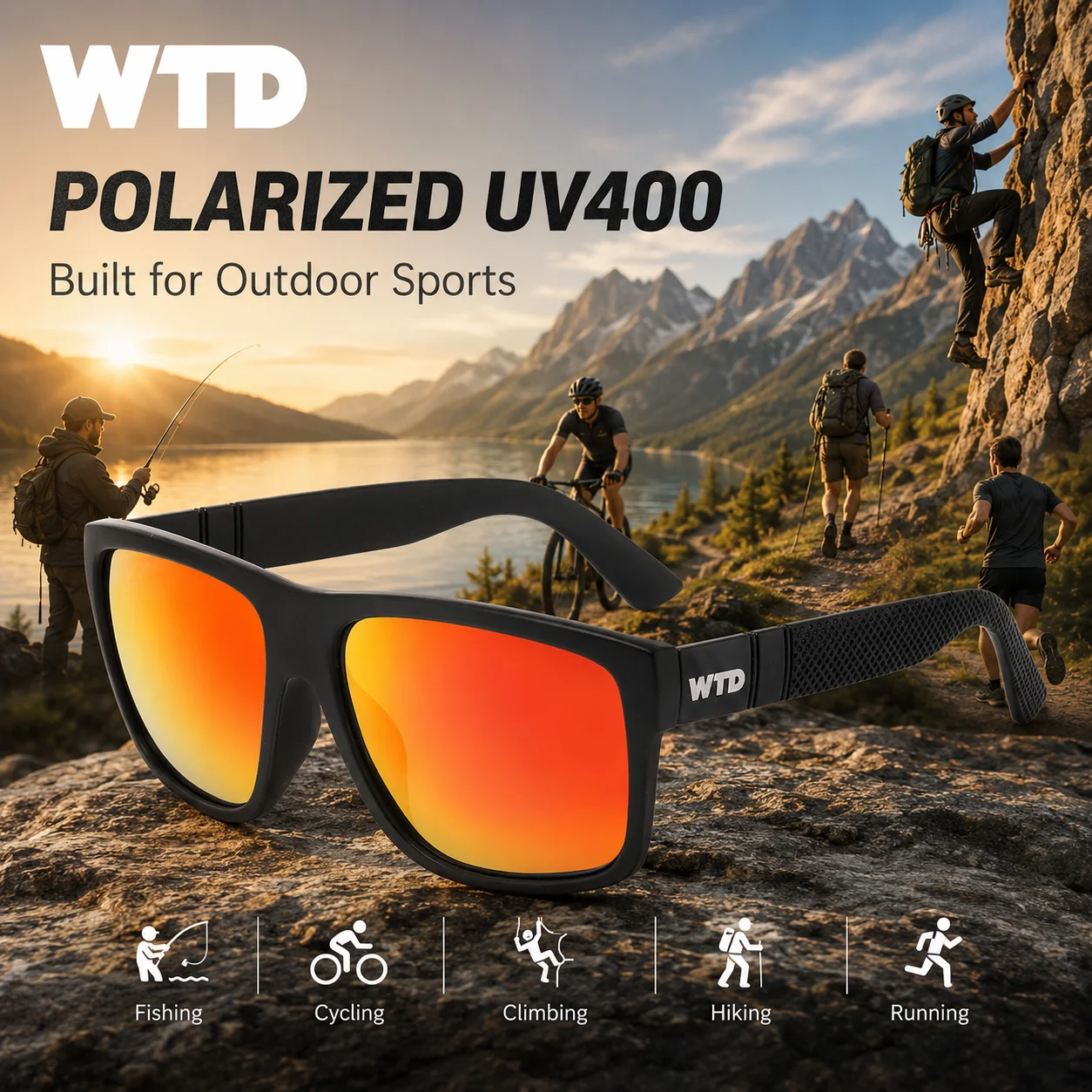 WTD Cycling Fishing Sunglasses Polarized UV400 Protection Outdoor Sports Eyewear Men Women Hiking Running Driving Travel Glasses