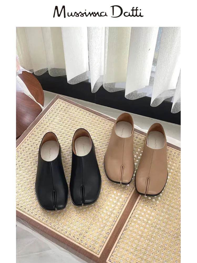 Murrinna Daffi Women Flats Genuine Leather Round Split Toe Shallow Lazy Slip on Slingback Mules Leather Shoes Soft Loafers Slip