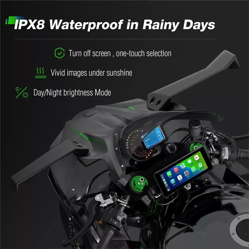 Motorcycle 6.86 Inch Bluetooth Portable Screen GPS Navigation IP68 Waterproof Wireless Carplay Android Auto MP5 Player-ABQF
