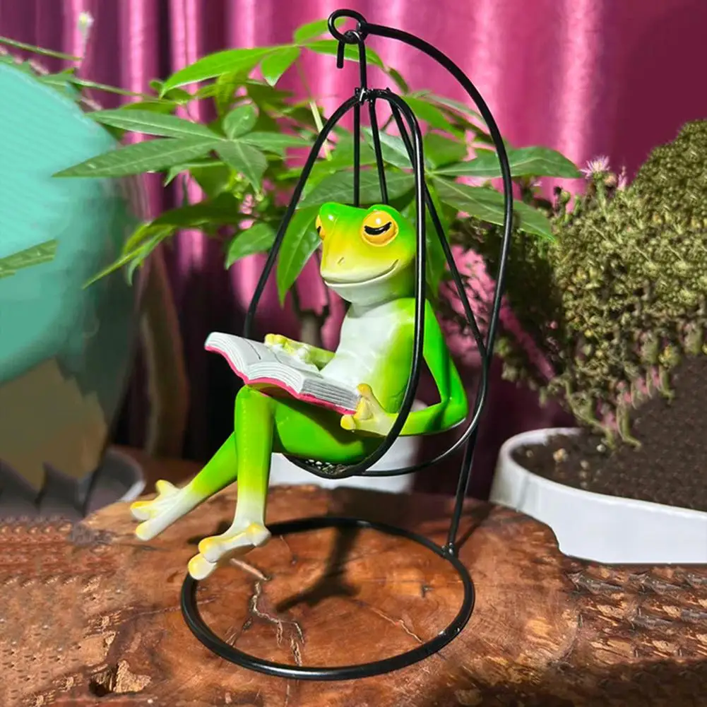 

Strange hammock chair reading resin frog statue cute green indoor and outdoor statue