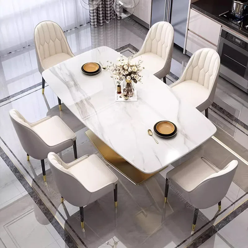 

Unfolding Rectangle Dining Table Luxury Nordic Legs Metal Living Dining Table 8 People Marble Mesa De Comedor Kitchen Furniture