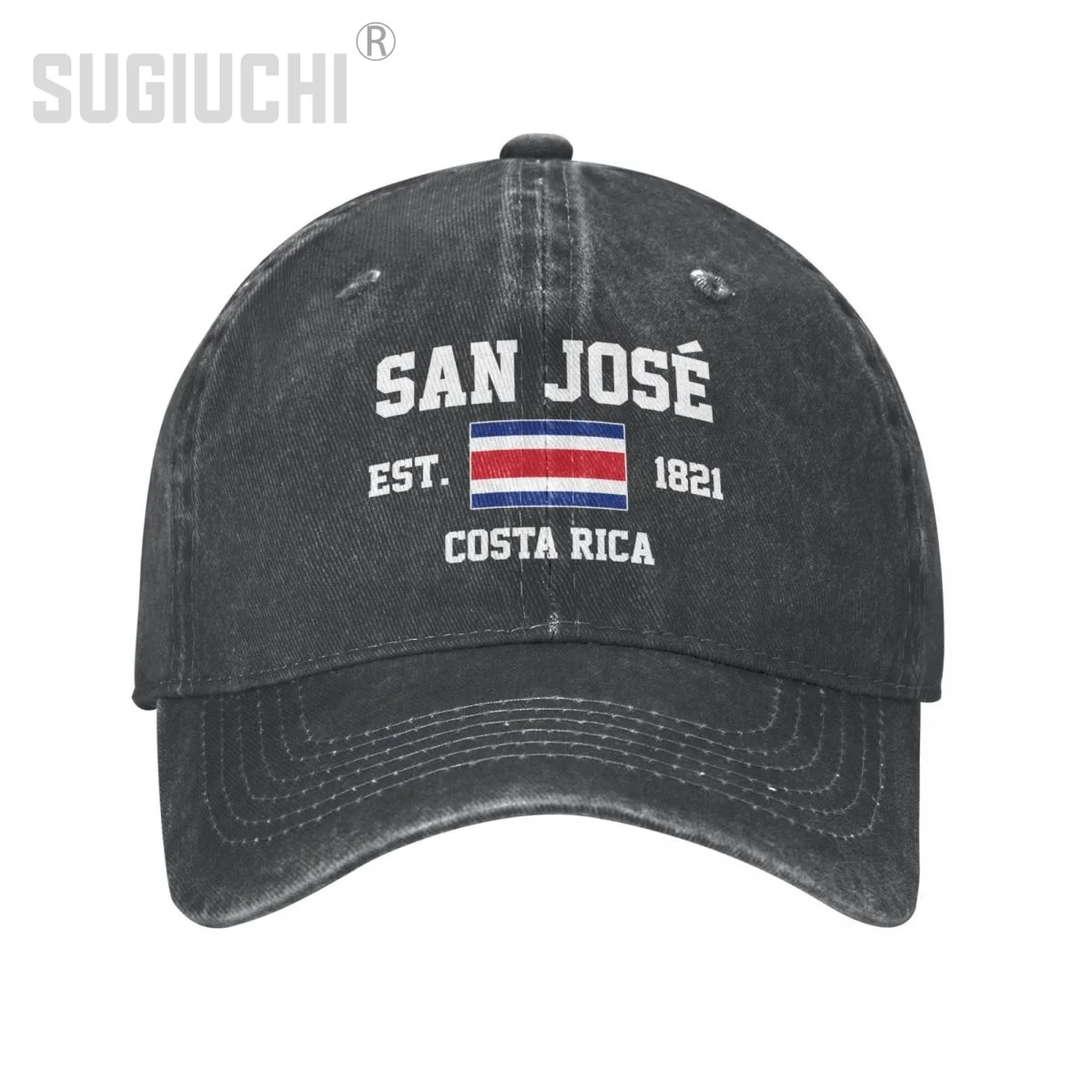 Flag of Costa Rica EST.1821 San Jose Unisex Adult Charcoal Washed Denim Baseball Cap Men Vintage Cotton Patriotic Trucker Hat