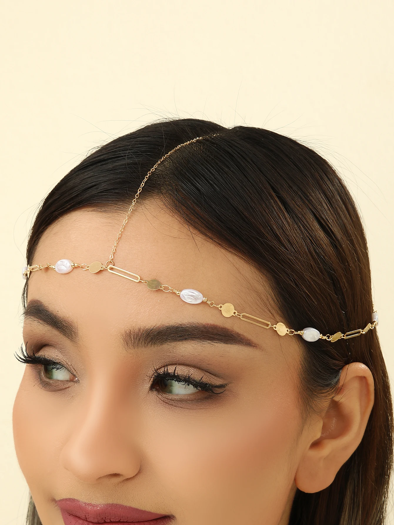 QIMING Vintage Geometric Head Chain Headbands For Women Wedding Forehead Chain Indian Hair Jewelry