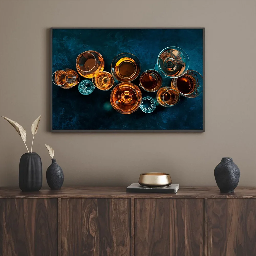 Simple Geometry Transparent Glass Cup,Wall Art Decor Pictures,Whiskey Scotch Cognac Drinks,Canvas Paintings,Corridor,Fashion