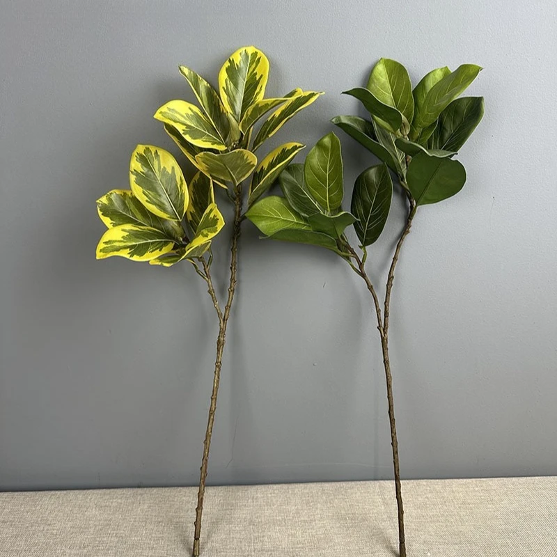 

4 шт. пластиковых искусственных золотых листьев баньяна, имитация веток баньяна с 2 ответвлениями, зеленые растения для декора отелей