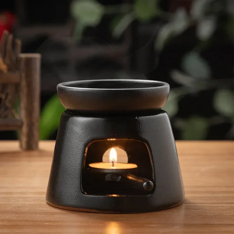 3 in 1 Black Essential Oil Stove Ceramics Candle Heating Holder Japanese Style Tea Warmer Set for Home Fragrance Ornaments