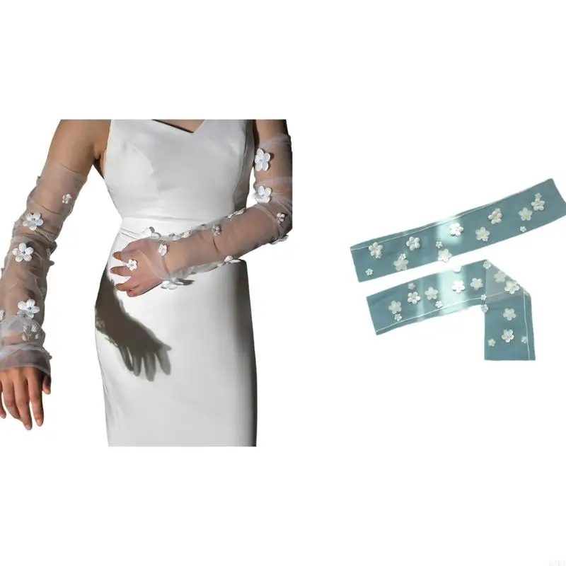 

Classical White Bridal Arm Sleeves Breathable Net Gloves Elegant Wedding Accessories Soft Jeweled Tulle Design 6XDA