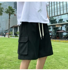 Waffle thin casual shorts men's summer new loose medium pants pair sports outside to wear straight leg fifth pants