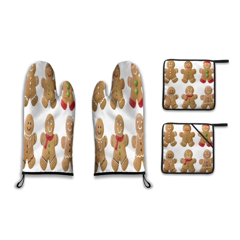 

Collection of Different Gingerbread Men on a White Background Oven Mitts and Pot Holders Sets of 4,Resistant Hot Pads