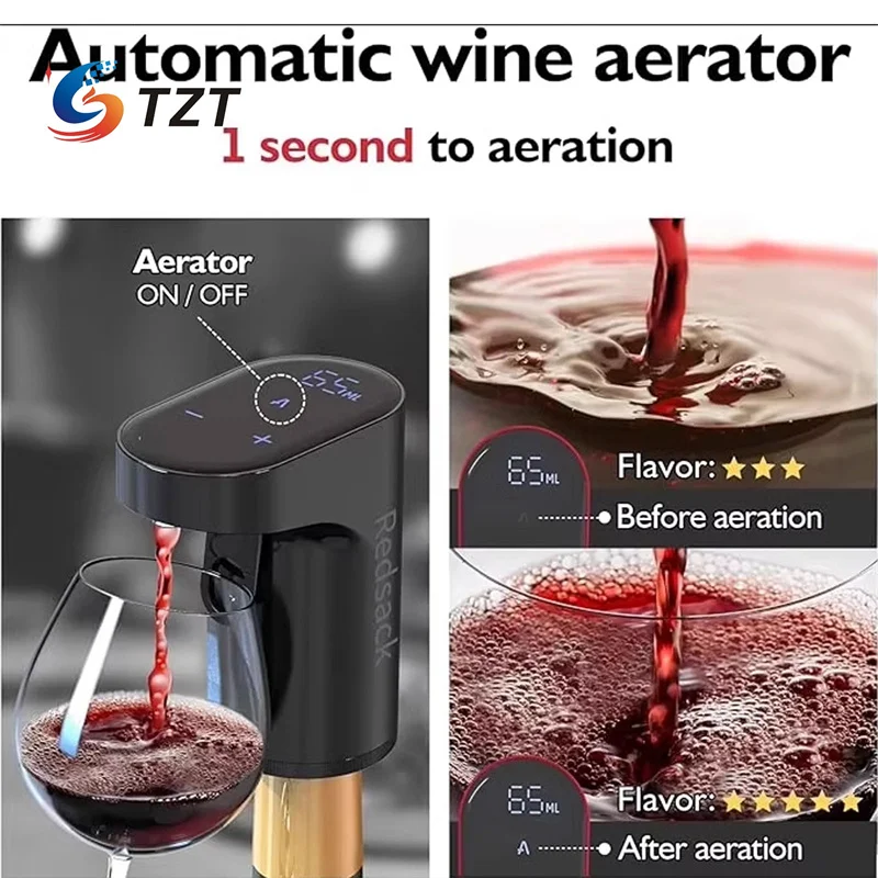 TZT Red/White/Black Version Smart Automatic Wine Dispenser Aerator Electric Dispensing Wine Decanter Alcohol Vodka Whisky Wine