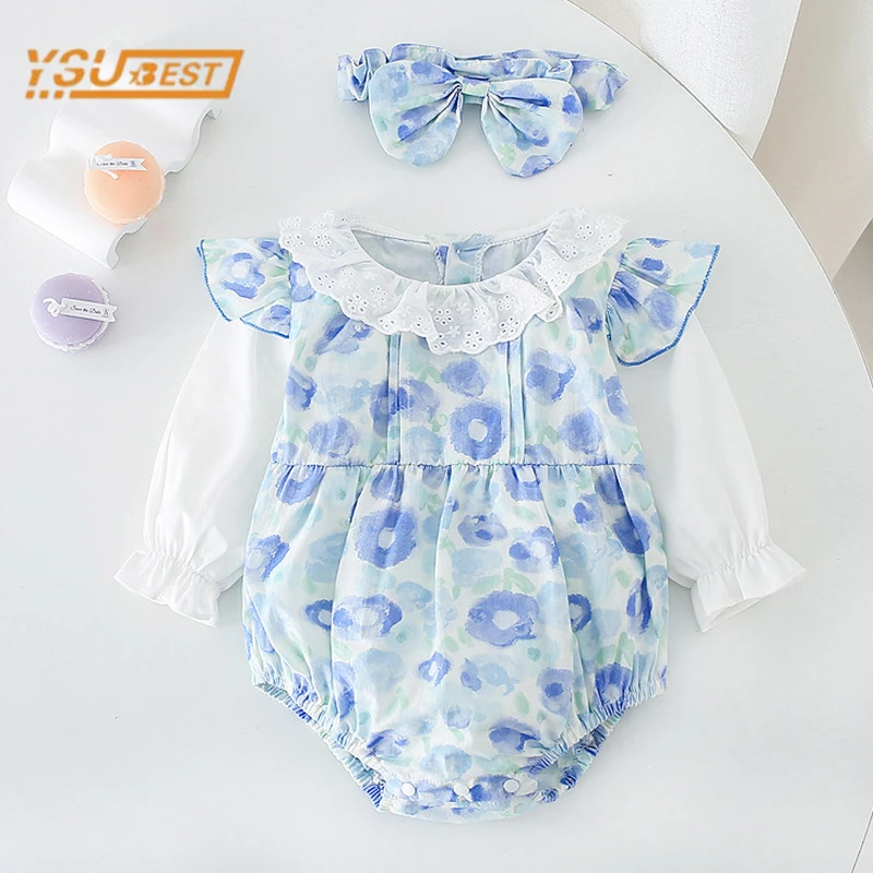 

Toddler Fashion Spring Baby Girls Romper Long Sleeve Flower Jumpsuit Sweet Lace Collar Newborn Kids Baby Girls Rompers