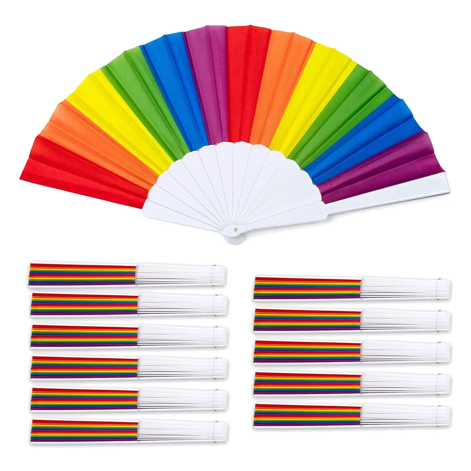 Rainbow Fans, 12-Pack Fans, Rainbow LGBTQ Portable Folding Fans, Folding Hand Fans Party Decorations