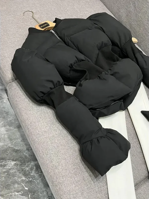 

Ele Thiened Winter Cotton Jaet Women's Coat Bell Sve Design Waist-Cinching Warmth Commute Sle Zipper Closure