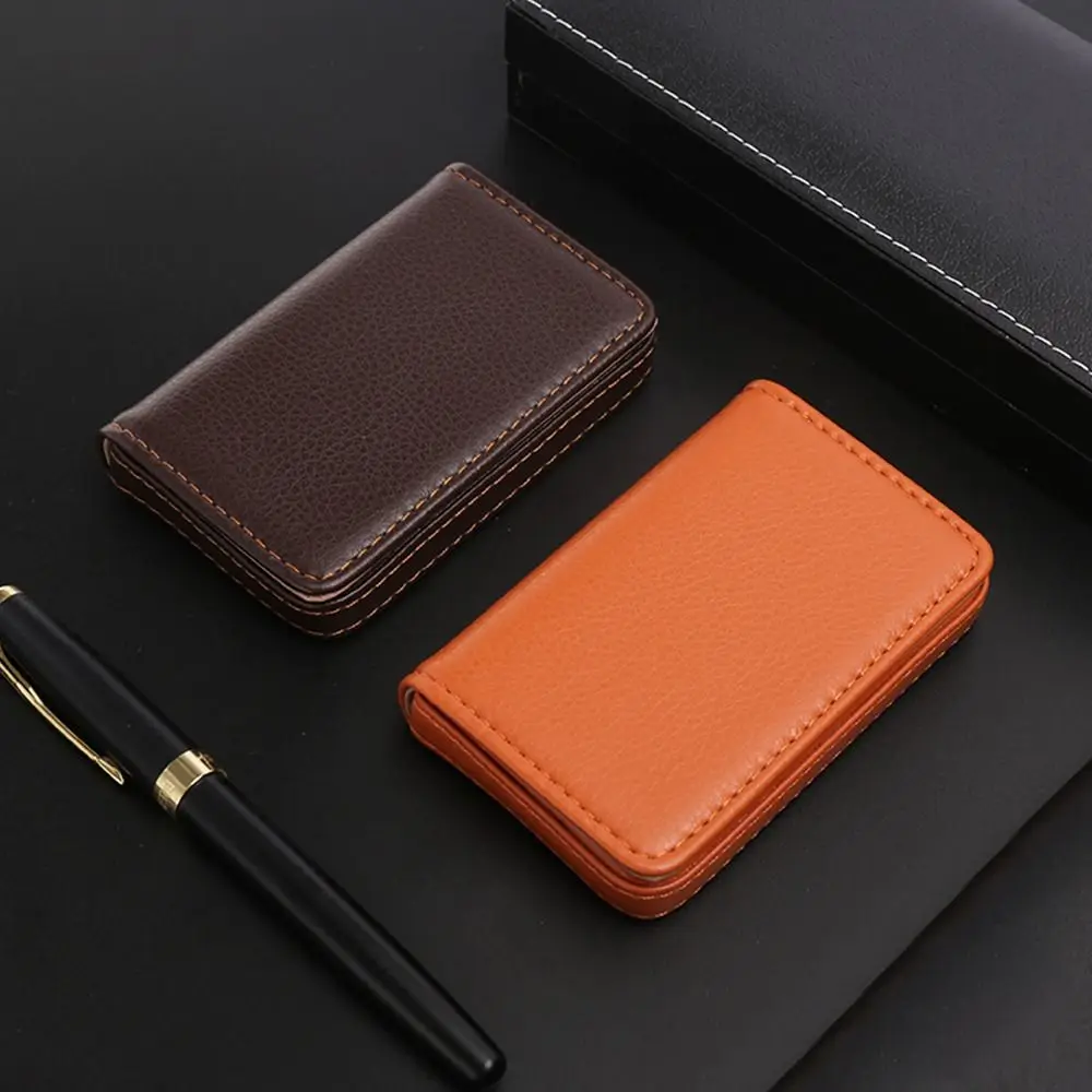 Top Business Card Holder Luxury Magnetic Buckle Card Case PU Leather Manager Name Card Pocket Office