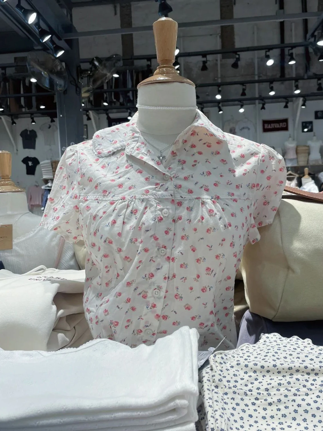 

Red Flower Thin Slim T-shirt Blouses Women Single Breasted Lace Trim Peter Pan Collar Shirt Summer Sweet Short Sleeve Blouse Top