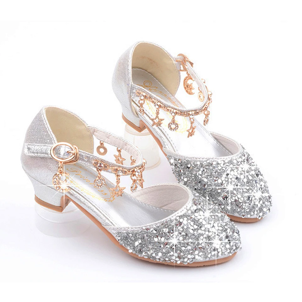 Pageant Girl Shiny Sequined Princess High Heels Shoes Formal Occasion Children\'s Wedding Bridesmaid Evening Elegant Party Shoes