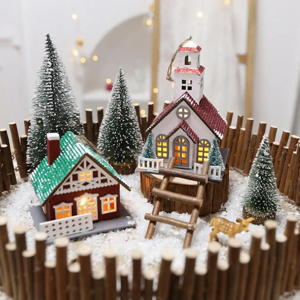 Winter Scene Decor House Decoration Light-up Winter Snow Scene Miniature Rustic Holiday Tabletop Ornament for Xmas Home Decor