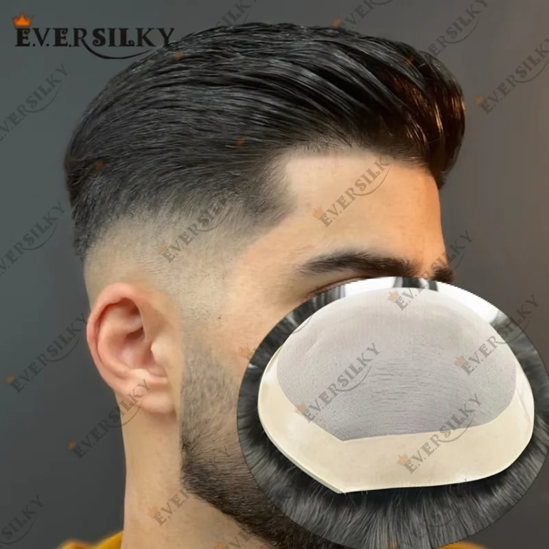 

Male Hair Prosthesis Breathable Mono&PU Toupee For Men #1b#2#3#4 Black Brown Men's Wigs Real Human Hair Durable 6’’Hair System