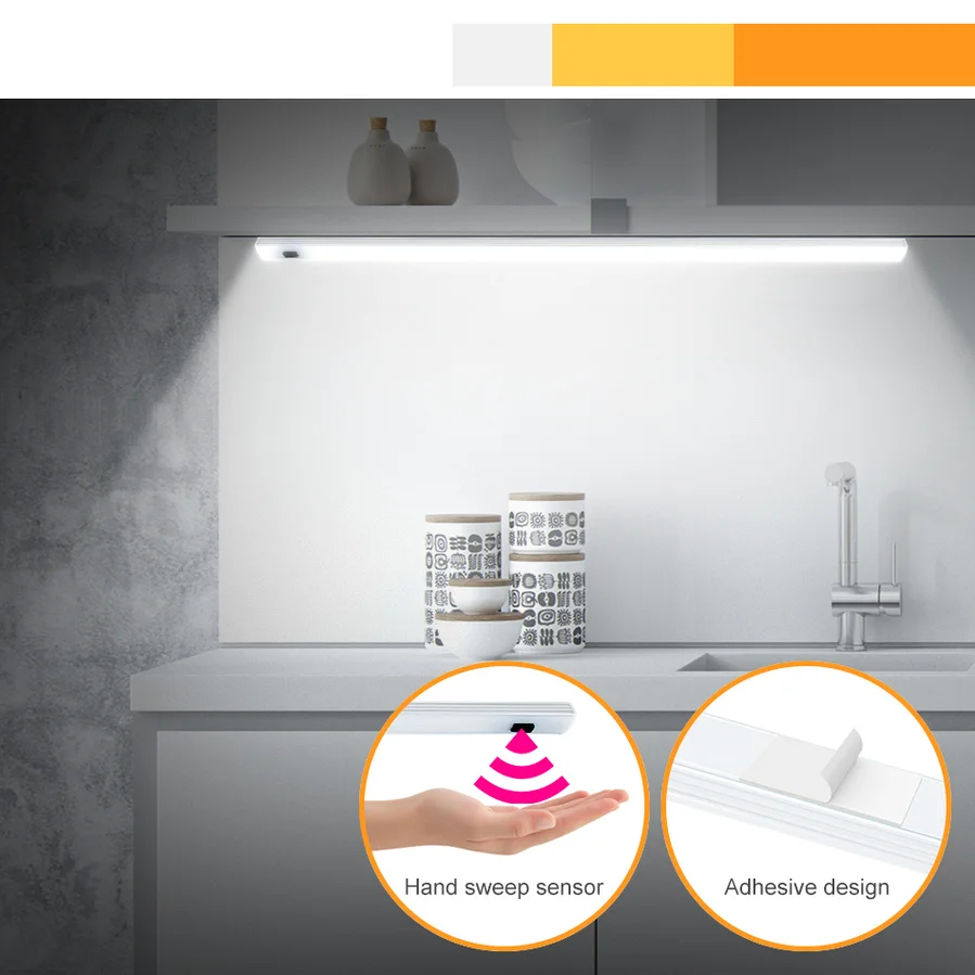 Luz LED con Sensor de movimiento PIR para armario, lámpara nocturna con enchufe USB para cocina, dormitorio, mesita de noche, 20/40/50CM