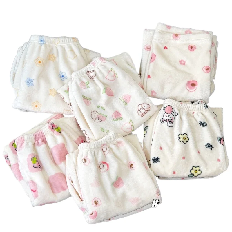 

Winter Coral Velvet Tolerant Women's Sleepy Pants Cute Cartoon Plush Pants Sweet Warm Comfortable Home Clothes