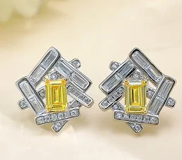 brand genuine Luxury real jewels S925 all-body silver independent packaging creative yellow diamond simple daily women's earring