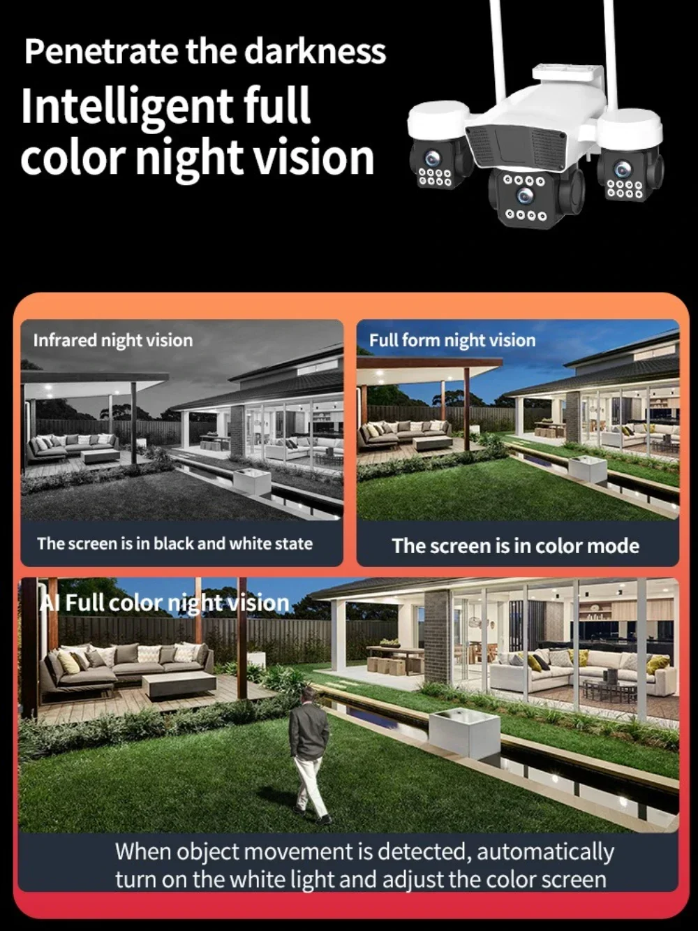 Three Lens PTZ IP Camera Outdoor 6K 12MP HD Three Screen WiFi Security Camera Auto Tracking Triple Screens Wireless CCTV Camera