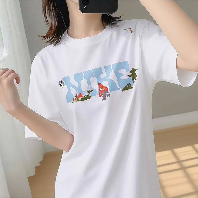 

Nike women's short-sleeved white T-shirt, pure cotton, breathable round-neck outdoor top, sportswear IF0607-100