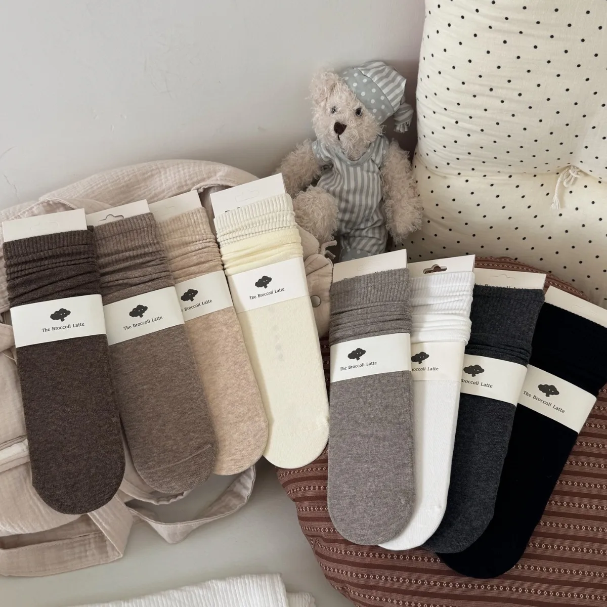 Solid Cotton Breathable MiddleTube Stacking Socks for Women Simple Korean Fashion Casual Soft Socks Autumn Comfortable Sock