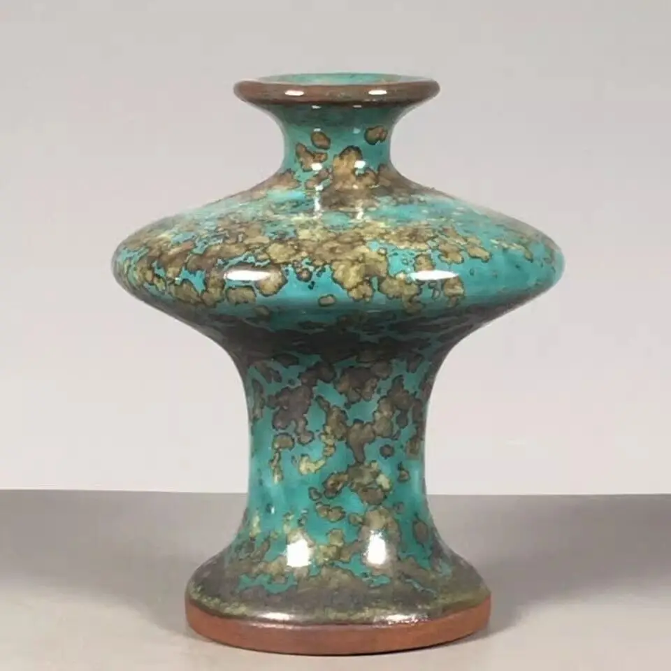 

Chinese jun Kiln Green Glaze Porcelain Flowers Pattern Vase 3.94 inch Home Desktop Decor
