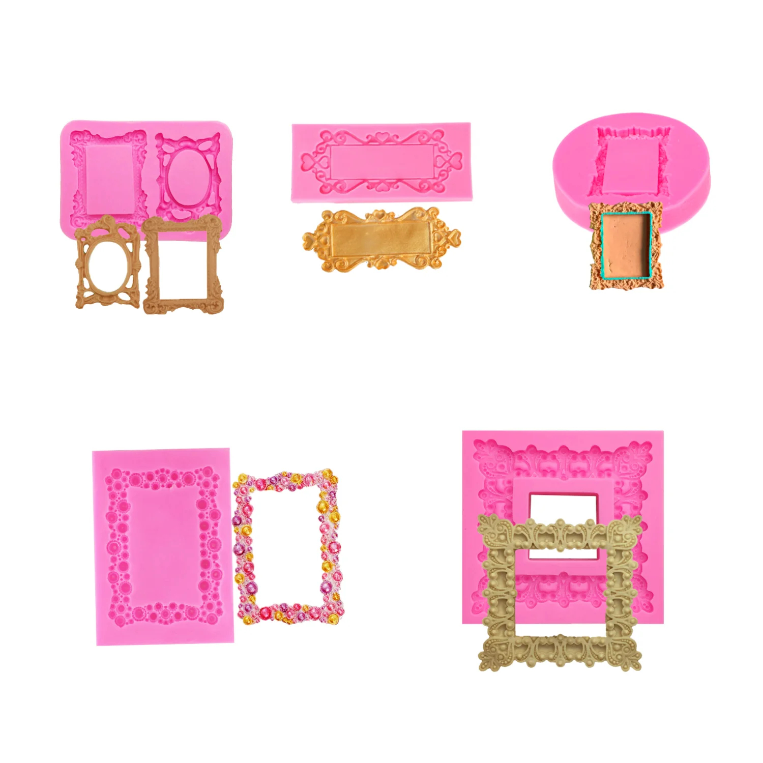 Square Relief Frame Fondant Mold Silicone Mirror Sugar Fondant Cake Decorating Tools Baking Silicone