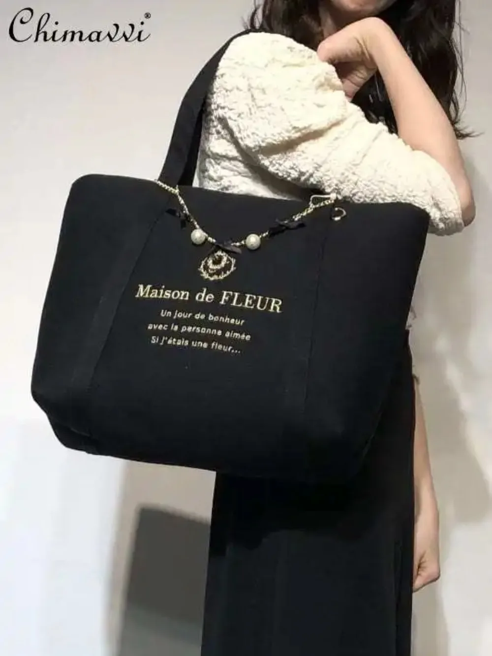 New Japanese Style Sweet Casual Canvas Handbag Women's Simple Pink Black Shoulder Bag Large Capacity Fashion Tote Bags