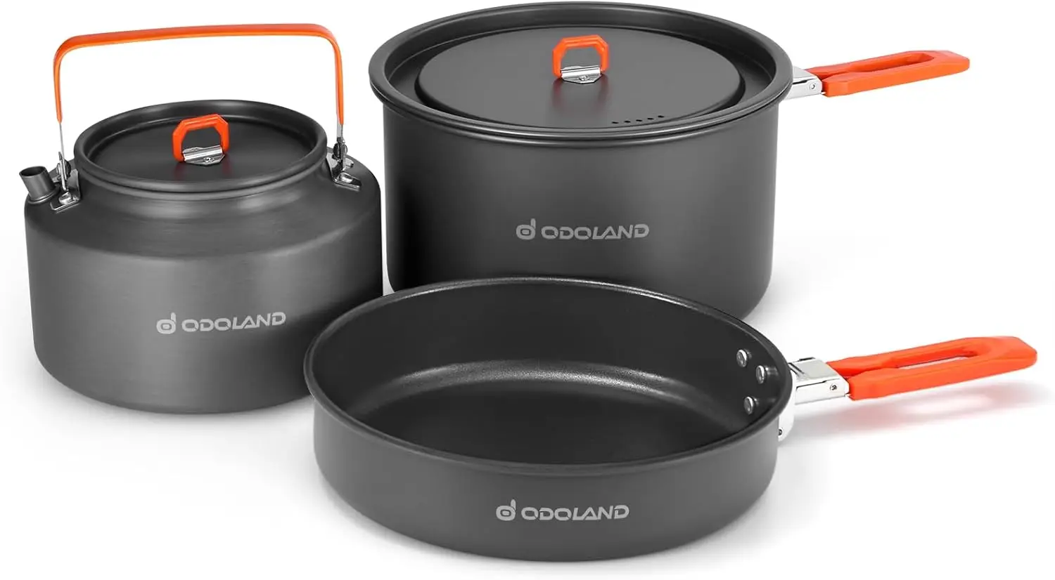 

Portable Camping Cookware Set: Pot, Fry Pan, Kettle for Outdoor Cooking