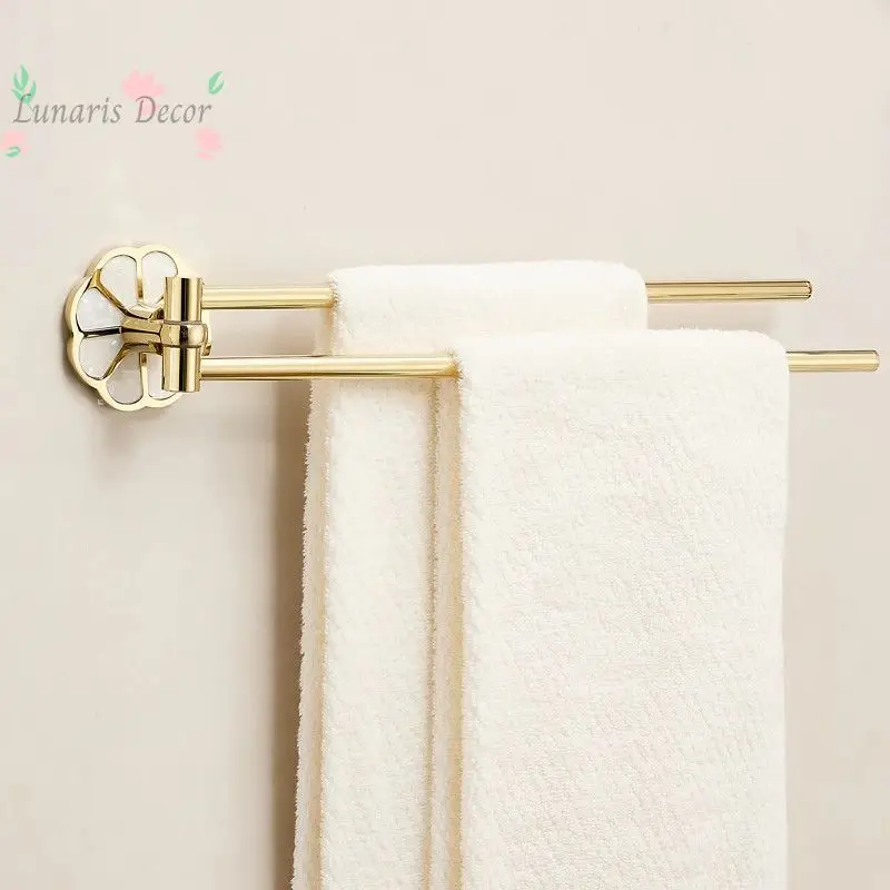 Wall Mount Rotating Towel Rack Golden, Japanese Style Bath Towel Holder, Bathroom Hardware Towel Hanger for Home Toilet Decor