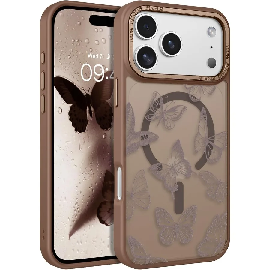 

Чехол для iPhone 17 Pro с милым узором бабочки, магнитный чехол для телефона 17 Pro [совместим с MagSafe] полупрозрачный матовый противоударный чехол