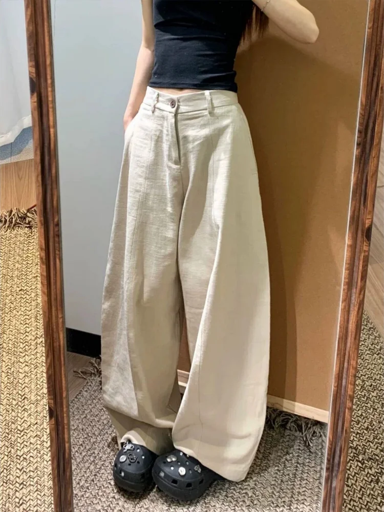 

Khaki Wide Leg Jeans Women's Spring Summer Loose Slimming American Casual Drapey Floor-Length Straight Leg Pants