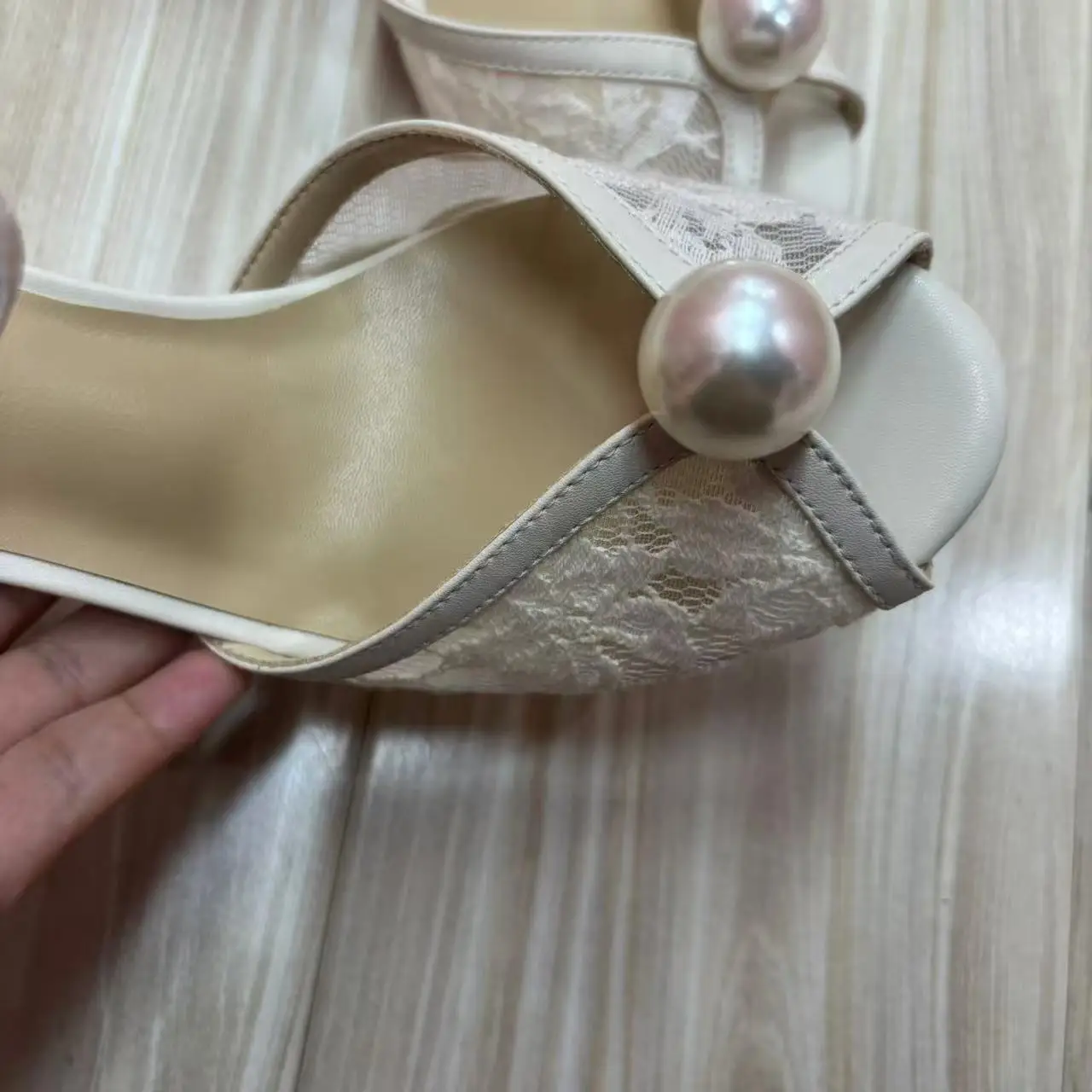 White Lace Pearl Ankle Strap High Heel Sandals Crystal-embellished Open Peep Toe Wedding Dress Women Shoes Pumps Sandalias