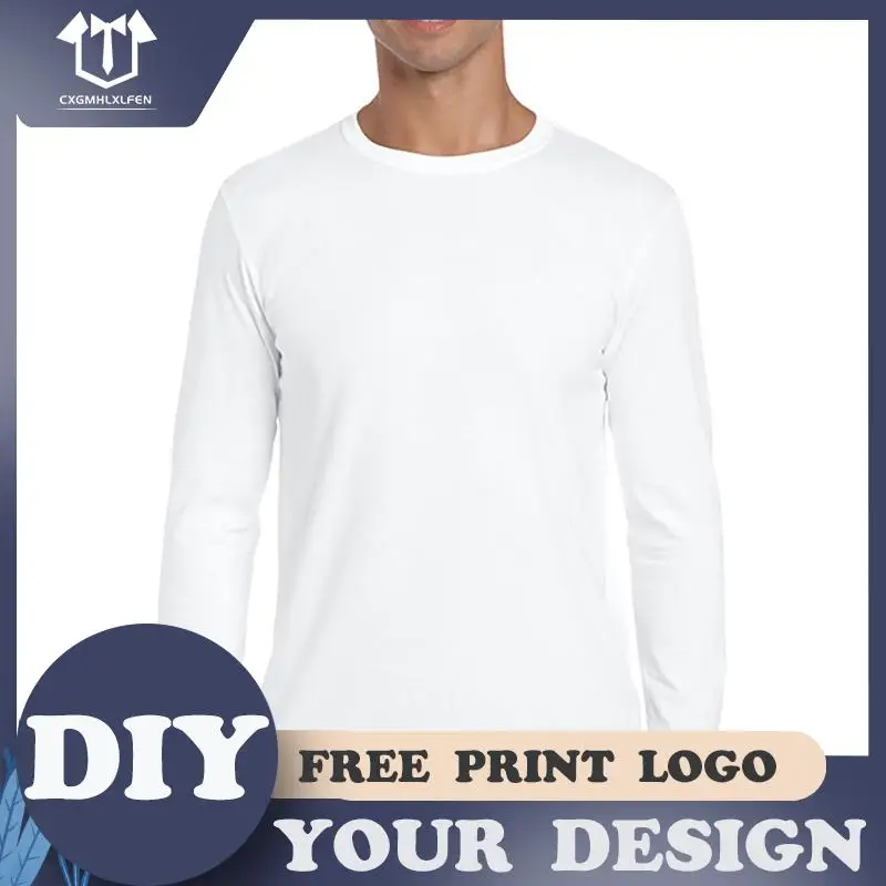 Men Classic Long Sleeve T-shirt Custom Your Photo Text Logo Printing Personalized Customized Thirts Male Tops Euro Size XS-2XL